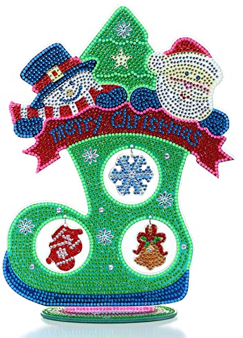 LUSandy DIY 5D Christmas Tree Diamond Painting Kits Merry Christmas Xmas Sock Diamond Art Ornaments Special Shaped Crystal Rhinestone Mosaic Kits Craft for Christmas New Year Home Decoration Gifts