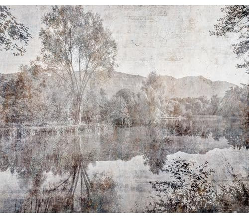 decomonkey Fototapete Abstrakt Landschaft 350x256 cm Tapete Fototapeten Vlies Tapeten Vliestapete Wandtapete moderne Wand Wandbild Schlafzimmer Wohnzimmer Wald Steineffekt Natur