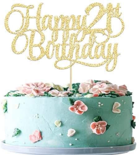 1 Packung Happy 21st Birthday Tortenaufsatz Glitzer Zahl 21 Twenty One Years Old Birthday Cake Pick Dekoration für Feier 21. Geburtstag Jahrestag Party Supplies Gold