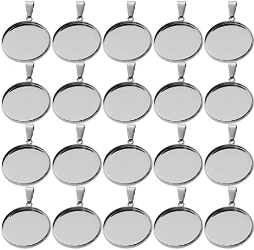 COHEALI 40 Stück Edelstahl-Round-Blenden-Anhänger-Tabletts Basis-Settings-Tabletts Anhänger-Rohlinge Charms Für Die Schmuckherstellung Von Halsketten DIY-Ergebnisse 20 Mm