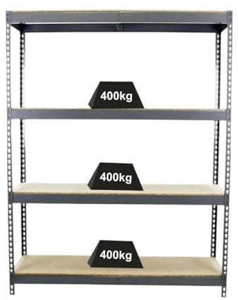 PROREGAL Weitspannregal Wood Yeti Four | HxBxT 200x150x60cm | Fachlast 400kg | Grau Schwerlastregal Metallregal Kellerregal Werkstattregal Lagerregal