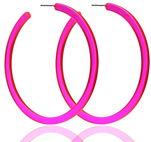 Vintage Neon-Ohrringe für Frauen, Neon-Ohrringe, Retro-Creolen, rundes Ohrringe-Set, Acryl-Neon-Statement-Creolen für Frauen, 80er-Neon-Party-Kostümzubehör, alltägliche Kostümparty(Rosa)