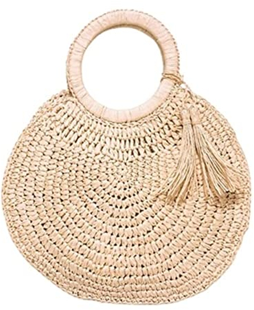 Sac Paille Sac de Plage Paille Sac en Paille Sac À Main Tissé En Paille Femmes Sac Fourre-tout D'été Sac Tissé Léger À Poignée Ronde Avec Embrayages À Gland Sac à Main en Paille ( Blue : Blu , Size :