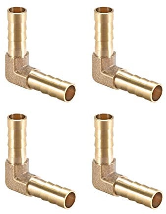 QUARKZMAN 8mm Diámetro 90 Grados Latón Espiga Manguera Montaje x 4uds Codo Conector Acopladores para Manguera Conexión, Conector de Lengüeta de Latón [Dorado Tono]
