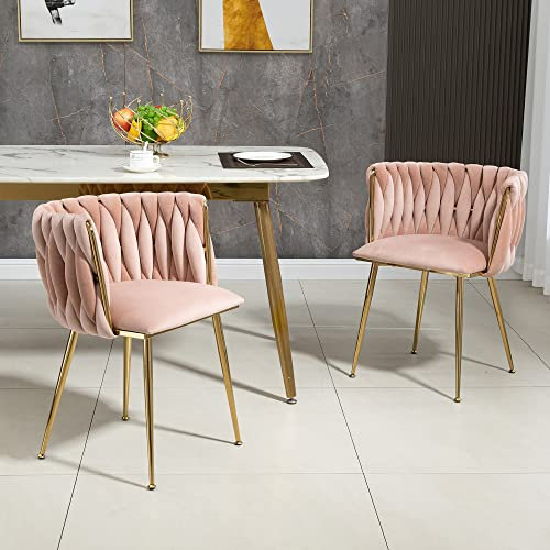 HAINEW Esszimmerstühle 2er Set Samt Küchenstuhl mit Golden Metallbeinen Freizeit-Akzentstuhl Wohnzimmerstuhl für Esszimmer Wohnzimmer Küche Büro (Rosa)