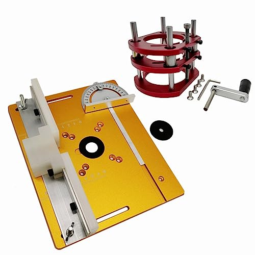 FUYAO Router Lift Kit Frästisch Für Oberfräsen Mit Aluminium Router Platte Für Motoren Mit 64-65Mm Durchmesser Holz Bearbeitung Router Tisch Werkbank Trimmer Gravier Maschine