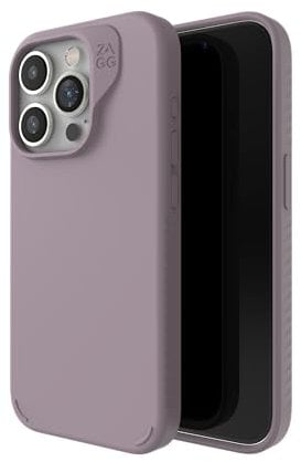 ZAGG Manhattan Snap iPhone 15 Pro Case - Premium Silicone iPhone Case, Durable Graphene Material, Smooth Surface with a Comfortable Ripple Grip, MagSafe Phone Case, Lavender Purple