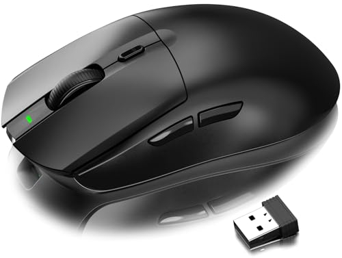 AJ139 G PRO Ratón Gaming Inalámbrico, Ratón Ligero 59g,Sensor Óptico PixArt PAW3395, 26K DPI, Modo Dual 2.4G / Cableado, Batería de 200 Horas, 6 Botones Programables, para Windows/Mac - Negro