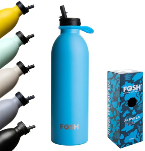 Vital 2.0 Light Blue Stainless Steel Water Bottle With Straw 500ml, Double Walled Vacuum Insulated water bottle, BPA Free, Thermal Bottle 12 Hours Hot/24 Cold, Reusable Waterbottle for Adults & Kids