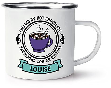 Personalised Fuelled by Hot Chocolate Enamel Mug Cup