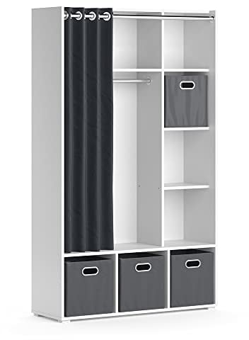 Vicco Kleiderschrank Luigi, Weiß, 105.8 x 178.1 cm Mit Faltboxen (grau)
