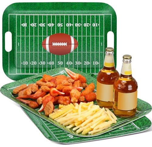Layhit 3 Pcs Football Stadium Serving Trays 18.31 X12.8 Rectangular Plastic Football Party Trays Reusable Platter with Handles for Eating for Birthday Gameday Parties