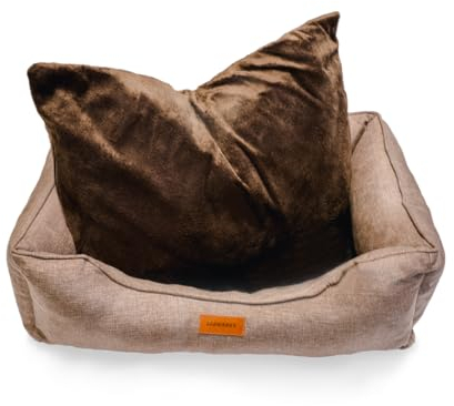 lepuspet Toledo Hundebett, waschbar, rutschfest, Hundekorb mit einem Wendekissen für Winter und Sommer, ideal für große Hunde bis 45 kg (XL 125x85x17 cm), braun