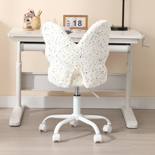 chairus Kunstfell Kinder Schreibtischstuhl für Kinderzimmer Höhenverstellbarer Jungendstuhl ohne Armlehne Drehstuhl für Kinder (Weiß)