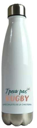 CADEAUX.COM - Gourde Personnalisable - J'peux Pas J'Ai Rugby - Gourde Isotherme Personnalisée - 500ml - Bouteille Thermos avec Message - Idée Cadeau Original- Cadeau Homme - Cadeau Femme