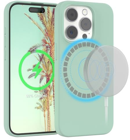 EAZY CASE - Silikonhülle für iPhone 15 Pro Hülle mit MagSafe Silikon Case Grün weich stoßfeste Handyhülle iPhone 15 Pro Schutzhülle mit Kameraschutz Dünn Premium Schutz Cover Phone Bumper Mint Grün