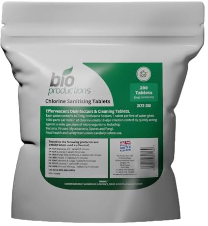 CHLORINE SANITISING TABLETS POUCHES OF 200 Bio Productions