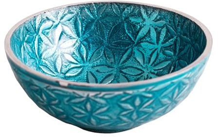 NKlaus 15806 Bol d'encens Fleur de vie en aluminium Turquoise 12 cm