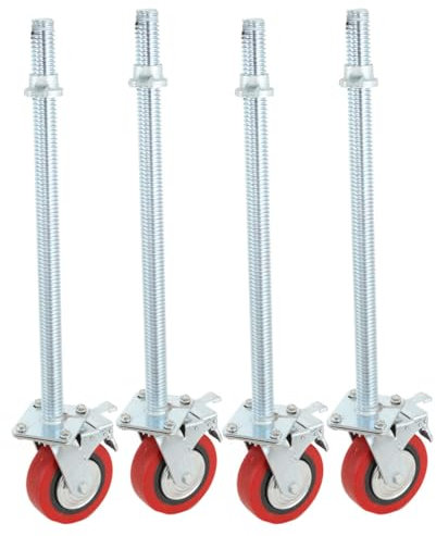 NICCOO Gerüsträder mit Stahlspindel 4 Stück Gerüstrollen 190mm Spindelrollen mit Bremsen, Gerüstspindel Rollen für Gerüst, 750KG Tragfähigkeit, 360° Schwerlastrollen für Gerüstsysteme