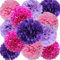 12 Stück papier Pompons Set,Violett Hellrosa Rosenrot Pom Poms Papier für Hochzeit,Geburtstag,Party- 30,5 cm, 25,4 cm