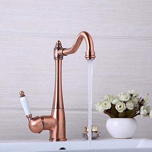 SANTPOT Antikes Kupfer Schwenkbares Küchenspüle Badezimmer Waschbecken Mischbatterie Küchenarmatur Keramikgriff Wassermischer Wasserhahn
