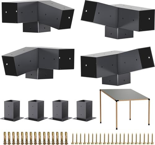 Pergola Kit - 3-Way Slanted Brackets, Powder-Coated, 4 x 4 (Actual: 3.5x3.5 Inch), Hardware for Outdoor Wood Pergolas, Gazebos, Sheds (8 pcs)