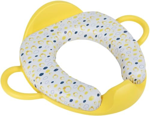 Poupy Riduttore WC per Bambini Giallo, con maniglie per tenersi e schienale, tavoletta soft imbottita comoda e sedile lavabile