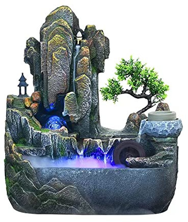 Desktop Fountain Tabletop Water Fountain with Cascading Rock Waterfall and Rockery Stream Zen Meditation Indoor Waterfall Feature with Automatic Pump for Home Office Bedroom Desk Decoration Home Decor