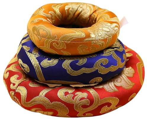Sarini Cojín de anillo para cuenco tibetano de 3 piezas, almohada para cuenco tibetano, artesanías, soporte para cuenco tibetano con sonido budista