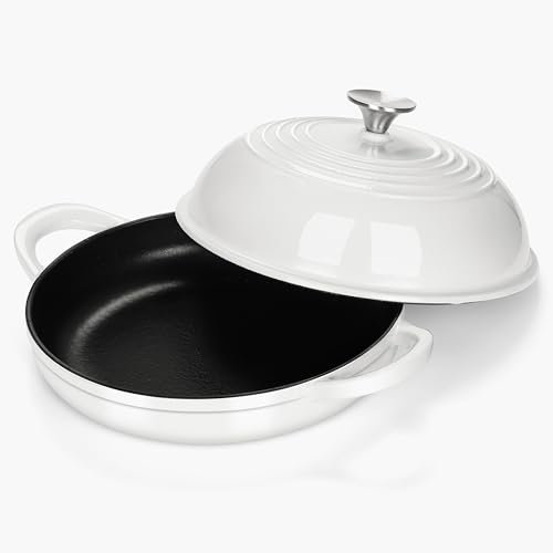 HaSteeL Horno holandés de hierro fundido de 5 cuartos de galón, olla esmaltada previamente sazonada con tapa, utensilios de cocina redondos antiadherentes para hornear pan de masa madre, cocinar,