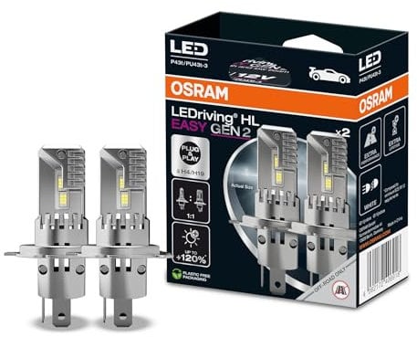 OSRAM LEDriving HL Easy GEN 2 ≜ H4/H19, feu de Route et de Croisement LED, Blanc Froid 6500 K, Aucun Accessoire nécessaire, Utilisation Tout-Terrain Uniquement - Pas de ECE, 2 Lampes