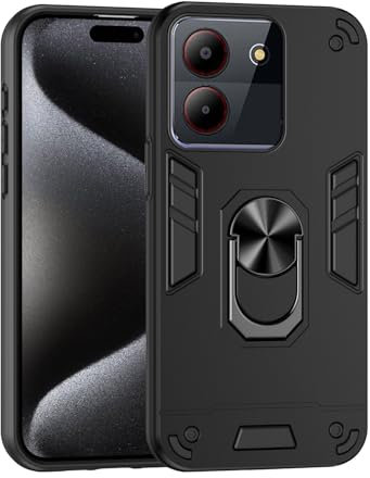 ILING Cover per ZTE Blade A34 / ZTE Blade A54, Militare Custodia con Stand Supporto Magnetico Anello a 360° [Supporto Magnetico] Opaca Silicone PC + TPU Bumper Antiurto Case (Nero)