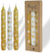 COMFORDER Stabkerzen Set bedruckt, 3x Tafelkerzen mit Motiven – kleine Blumen, 20cm, 7 Stunden Brenndauer (Gelb + Weiß)