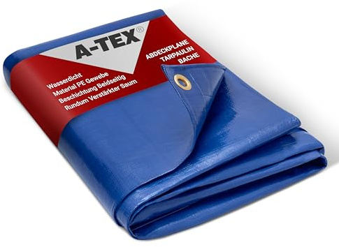 A-TEX® Abdeckplane 260g/m² (Blau, 6 x 10 m) | Verschiedene Stärken, Größen und Farben wählbar | Plane mit Ösen | Gewebeplane Gartenplane BAU Zelt Holzplane | wasserdicht | reißfest | UV-stabilisiert