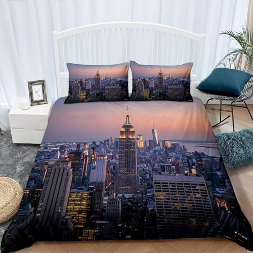 TACOKI Bettwäsche 135x200 New York, 3D Muster New York Bettwäsche Set Weich Kuschelig Mikrofaser Bettbezug mit Reißverschluss Bettbezüge + 2 Kissenbezug 80x80 cm 1957z