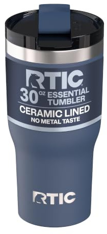 RTIC 30oz Essential Tumbler with Lid, Ceramic Lined, Navy | Insulated, Stainless Steel Metal, Portable Travel Cup for Hot and Cold Drinks, Coffee, Car, Camping and Travel