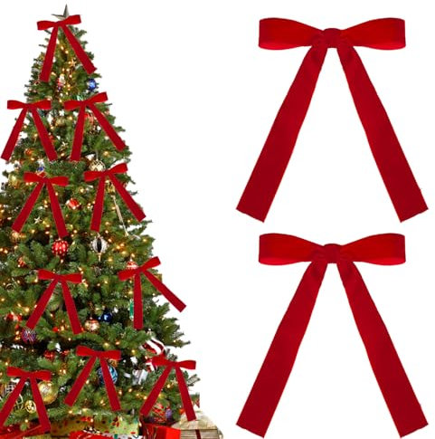 UTXN 12 Fiocchi per Albero di Natale, Fiocchi di Velluto Natalizi, Fiocchi di Velluto Rosso per Albero di Natale, Fiocchi di Velluto per Albero di Natale, per Decorazioni Natalizie Vintage