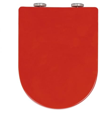 Rot,D Form WC Sitz mit Absenkautomatik, Toilettendeckel aus PP, Toilettensitz mit Absenkautomatik und Quick-Release-Funktion, Klodeckel mit 360° Verstellbaren Scharnieren, 36x46cm