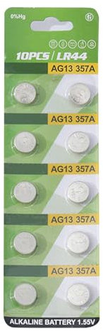 Lot de 10 piles bouton alcalines LR1130 LR41 LR44 pour calculatrices, montres et télécommandes