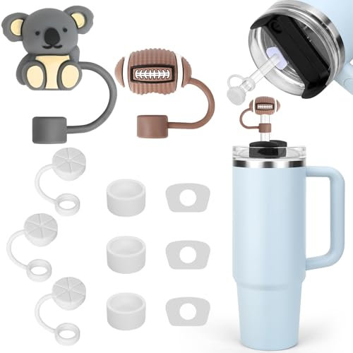 Janpso Juego de accesorios para vasos Stanley, incluye 9 tapones de silicona a prueba de fugas, 2 tapas con pajita para vasos Stanley Cup de 1,2 L y 850 ml, vasos no incluidos