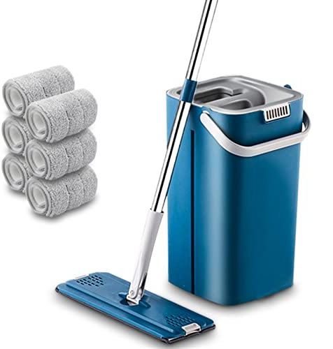 SMBAOFUL Mop Cleaning Mop Flat Floor Mop Floor Mop And Bucket Set Wet Dry Cleaning Mop And Bucket Set Flexible Mop Head 6 Reusable Microfiber Pads For Home Hardwood, Laminate Floor Floor Cleaning Sy