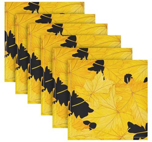 Wiederverwendbare Servietten, Motiv: Kanada, gelbes Ahornblatt, waschbar, Stoffserviette, modern, Restaurant, Abendessen, Servietten, waschbar, 6 Stück, 50,8 x 50,8 cm