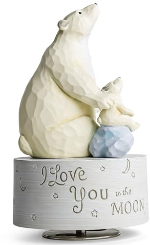 Handgefertigte Musikfigur Eisbär & Babybär – I Love You to The Moon and Back – Spieluhr mit „You Are My Sunshine“ – Resin Dekofigur als Geschenk für Mutter, Kind, Geburtstag oder Familie