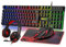 Rewurnth Set tastiera e mouse da gioco con cuffie, QWERTZ DE, tastiera illuminata RGB, mouse da gioco a LED, 4 colori, cuffie over-ear, grande tappetino per mouse, cavo USB per PC Mac PS5 Xbox