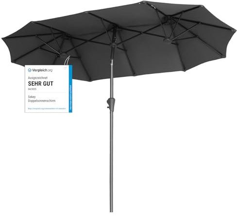 Sekey 160 × 300 cm Doppelsonnenschirm mit kurbel & Neigungsfunktion| Groß Sonnenschirm Marktschirm für Terrasse,Balkon & Garten, Windfest Stabil UPF 50+