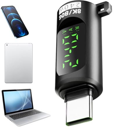 USB C Meter, Digital USB C Tester with LED Display, Aluminum Alloy High-Speed 240W PD 3.1 40Gbps Adapter Cable, 4K Video Output, Data Transfer Speed Monitor for Phones and More, 3.6x1.3x1.3cm