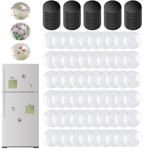 120 Stück Runde Bastelmagnete mit Klebender Rückseite & Klaren Glaskabochons, DIY Magnete für Kühlschrank, Pinnwand, Handwerk, Kühlschrankdeko, Starke Magnetplättchen (2,5 cm)