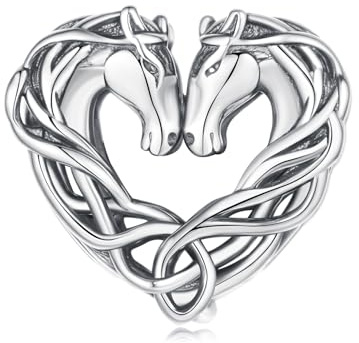 Breloque double cheval nœud celtique en argent sterling 925 - Amour cœur infini - Compatible avec bracelet Pandora - Collier pour femme