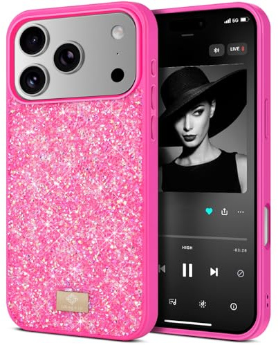 BEZ Handyhülle für iPhone 17 Pro Hülle Glitzer, Sparkle Diamond Crystal Bling Hülle mit Bling & Co. Serie für iPhone 17 Pro, Brink Pink