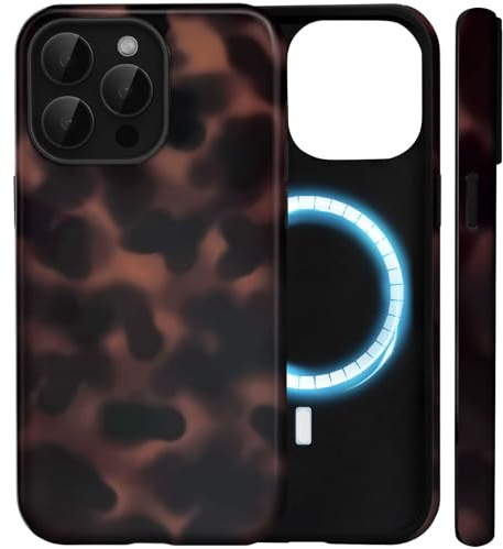 Amzfield Magnetic Case for iPhone 15 Pro, for MagSafe Tortoise Shell, Brown | Compatible with MagSafe Tortoise Shell Leopard Amber Dual Layer Shockproof Cute for Girl Women Drop Protection Artistic Girly